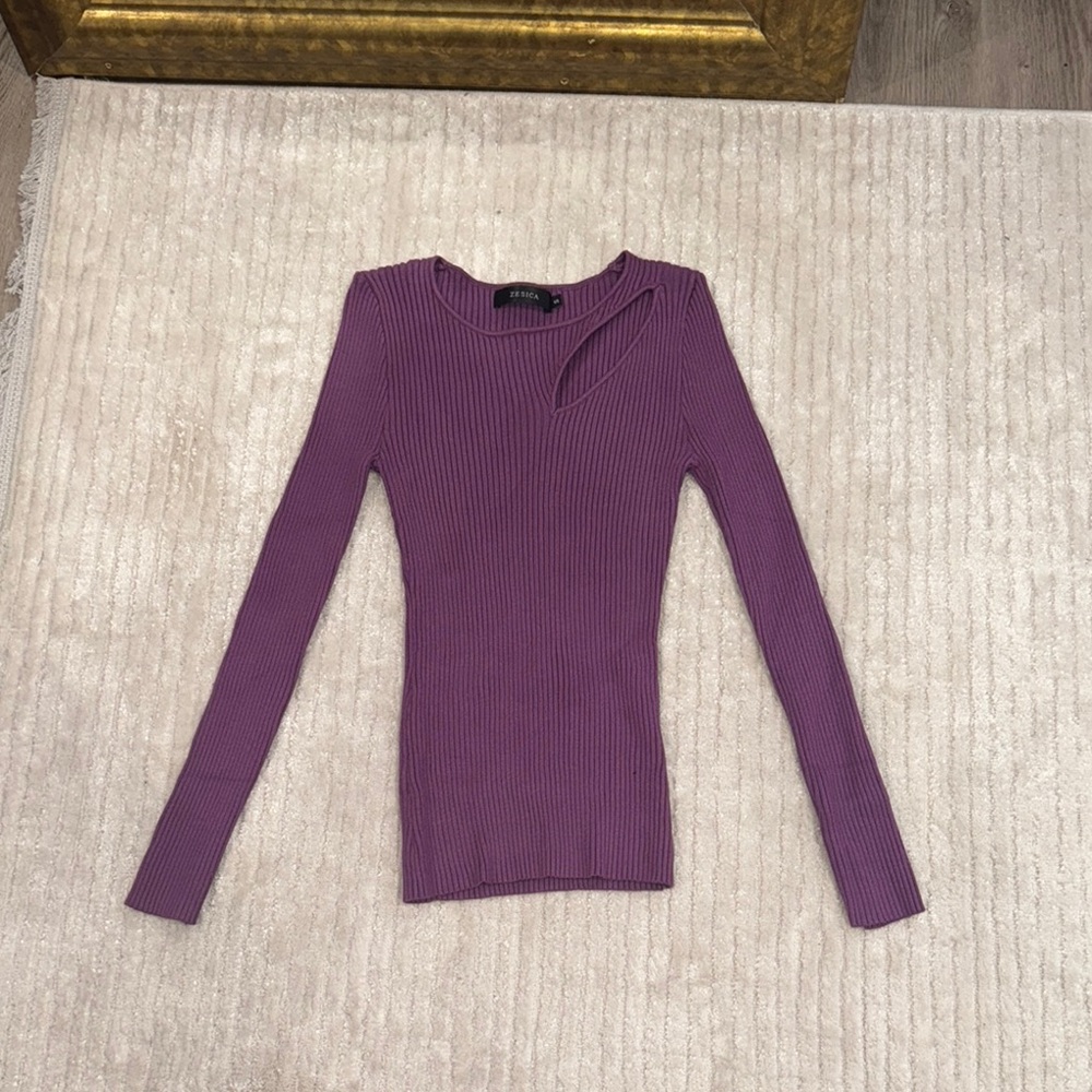 Zesica Purple Ribbed Long Sleeve Sweater Size S